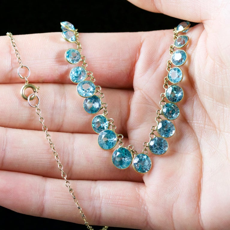 Antique Victorian Blue Zircon Necklace 9 Carat, circa 1900 at 1stDibs