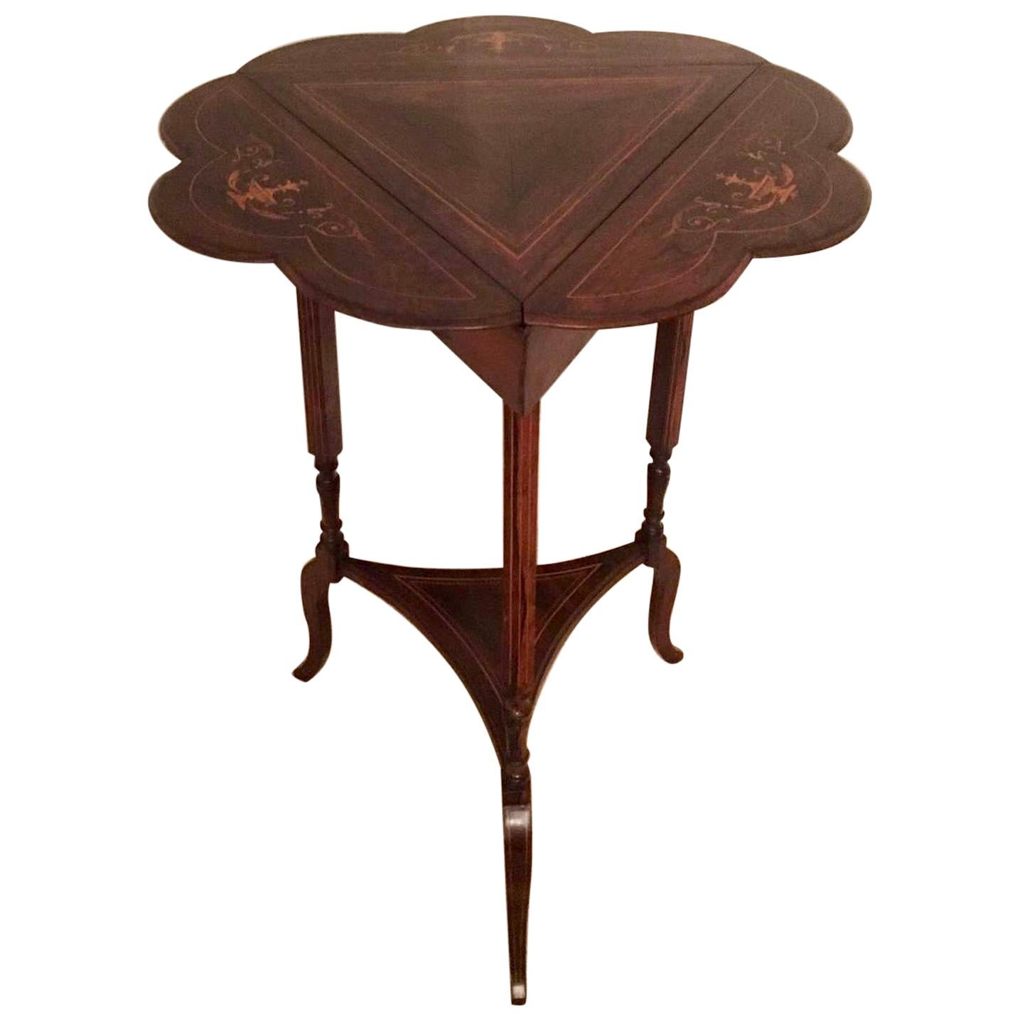  Antique Edwardian Inlaid Drop Leaf Table For Sale