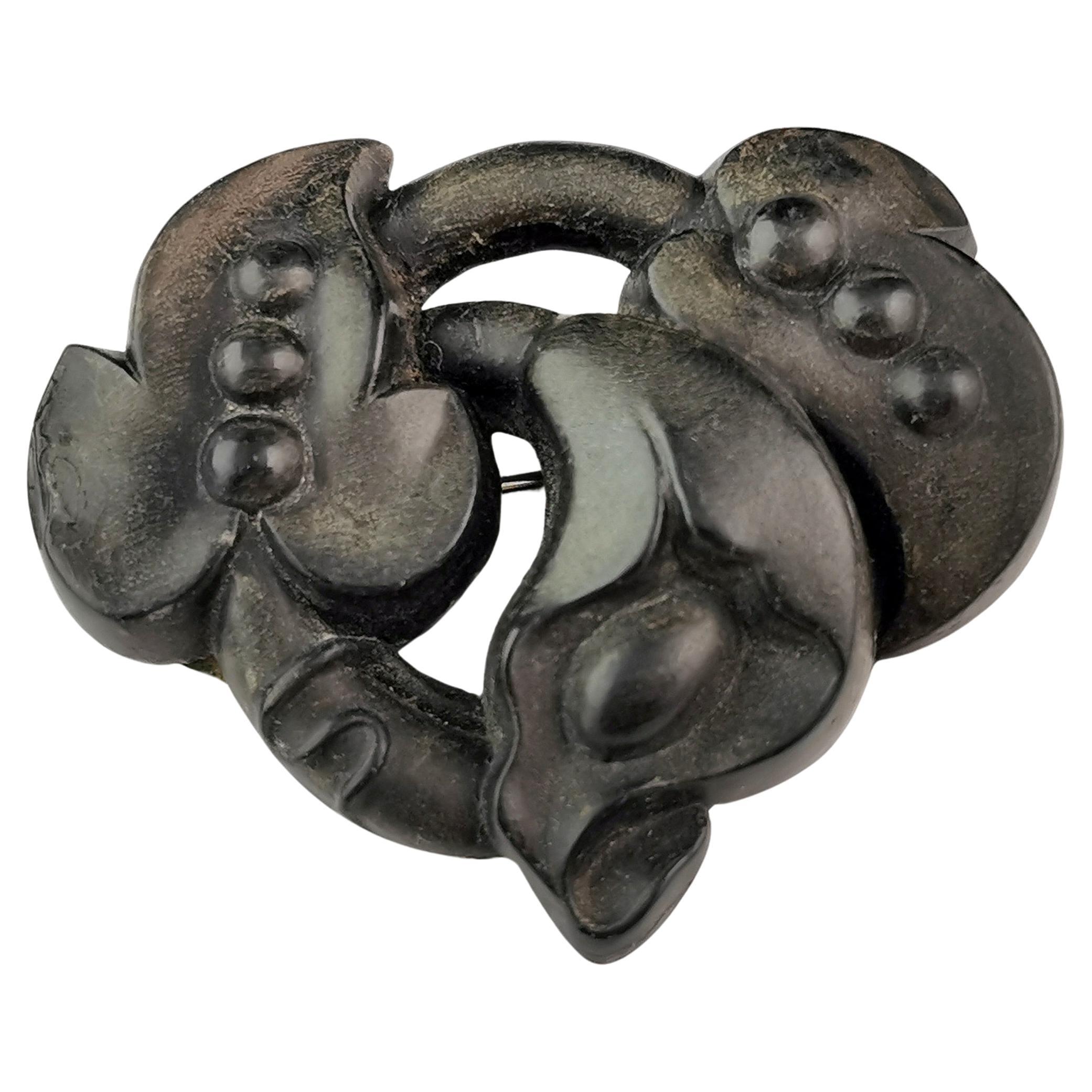 Antique Victorian bog oak flower brooch  For Sale