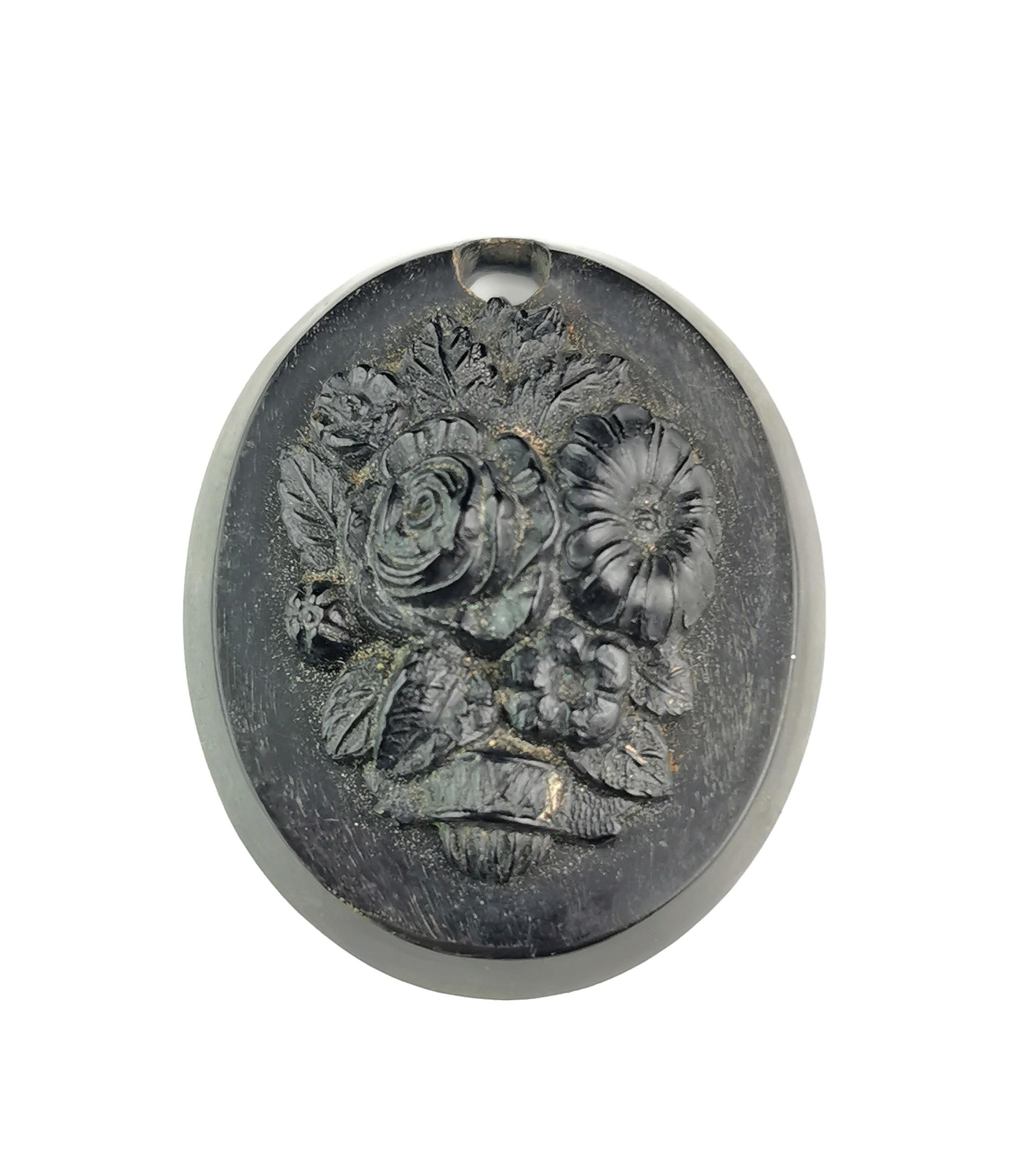 Antique Victorian bog oak flower pendant  For Sale 4