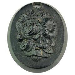 Antique Victorian bog oak flower pendant 