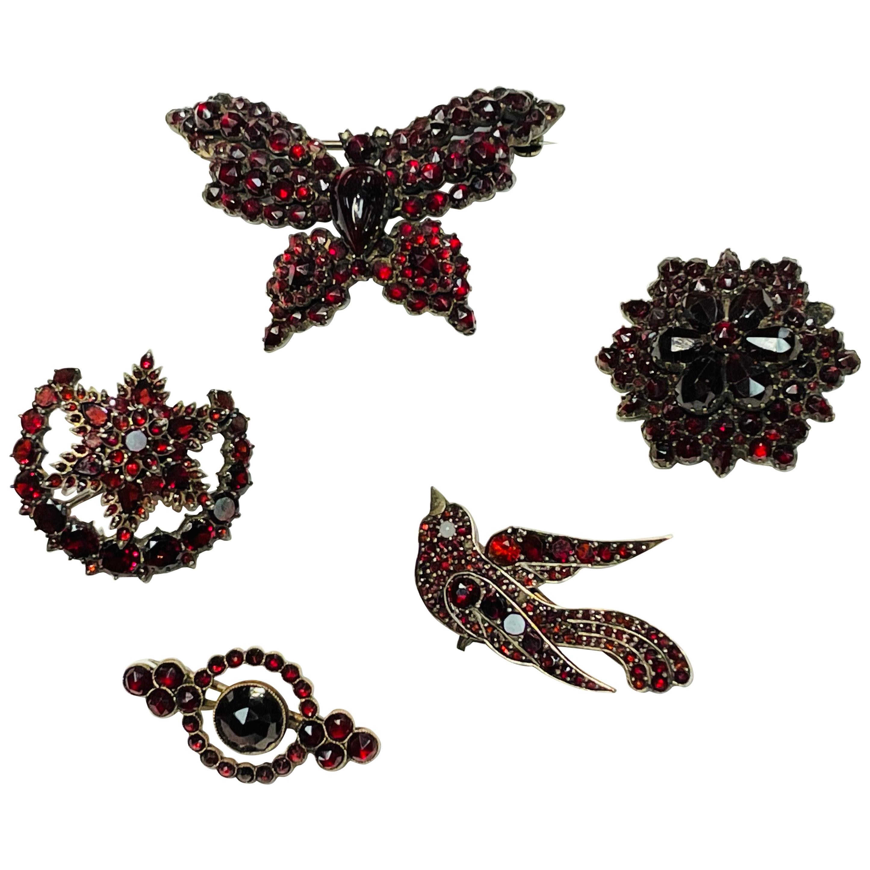 Antique Victorian Bohemian Garnet Brooch Pins Collection Estate Fine Jewelry