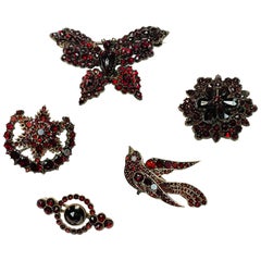 Antique Victorian Bohemian Brooch Pins Garnet Collection Estate Fine Jewelry