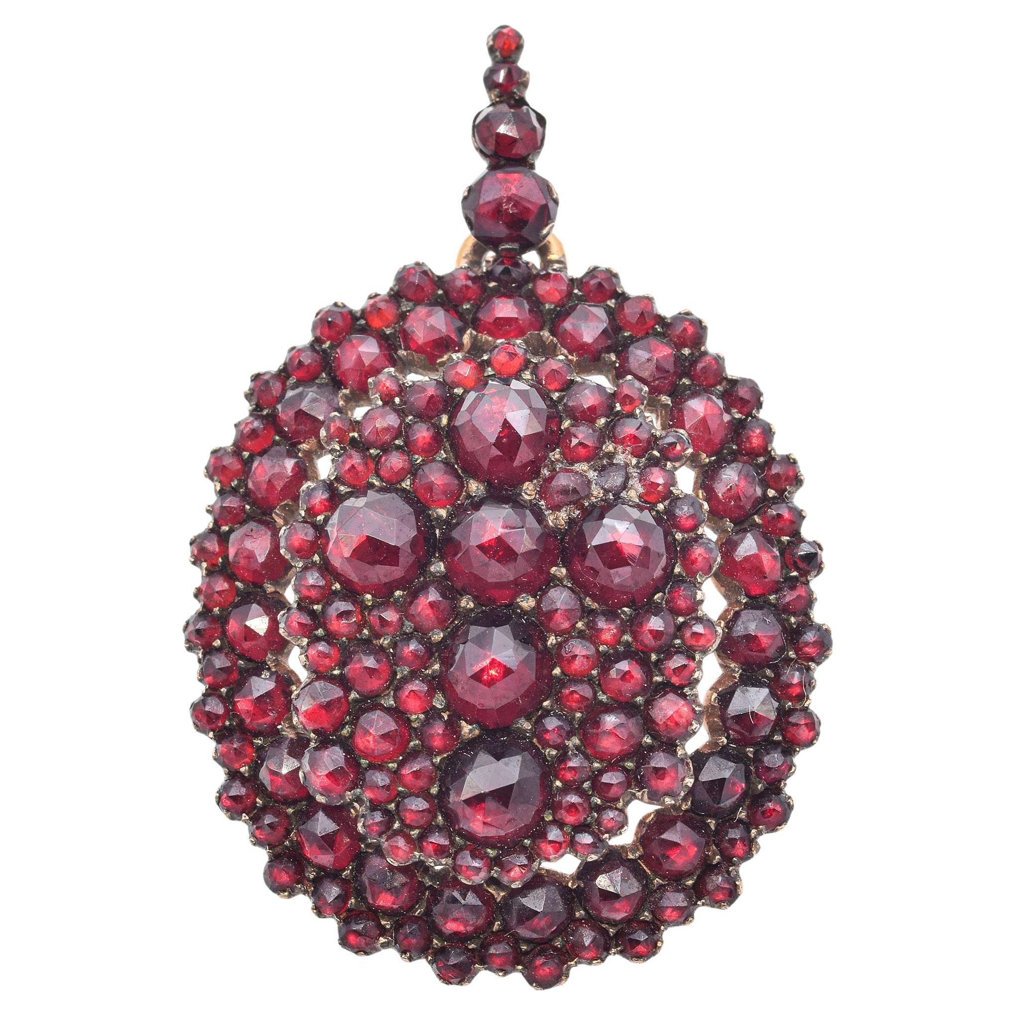 Antique Victorian Bohemian Garnet Cross Mourning Locket