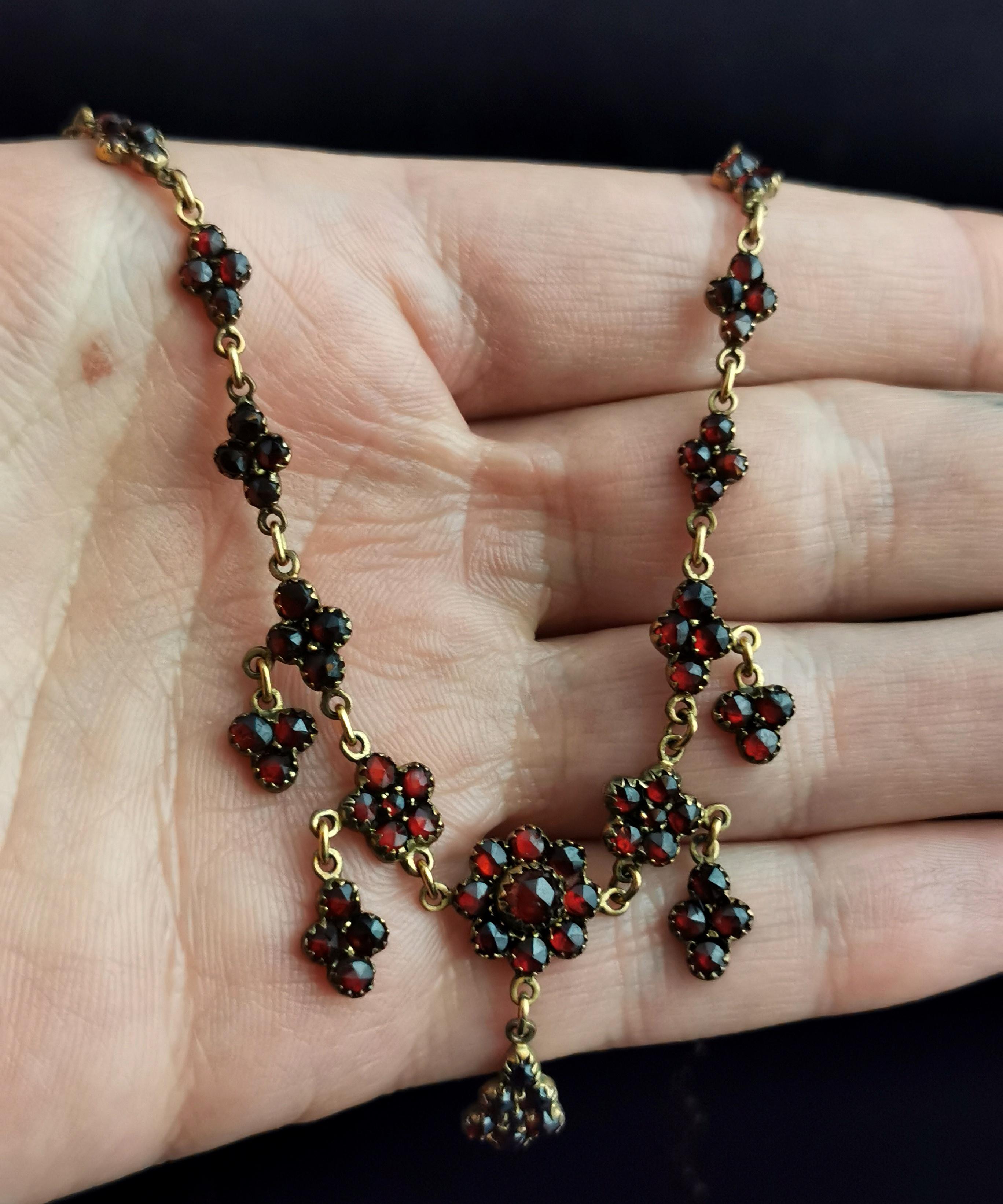 Antique Victorian Bohemian Garnet Drop Necklace 12