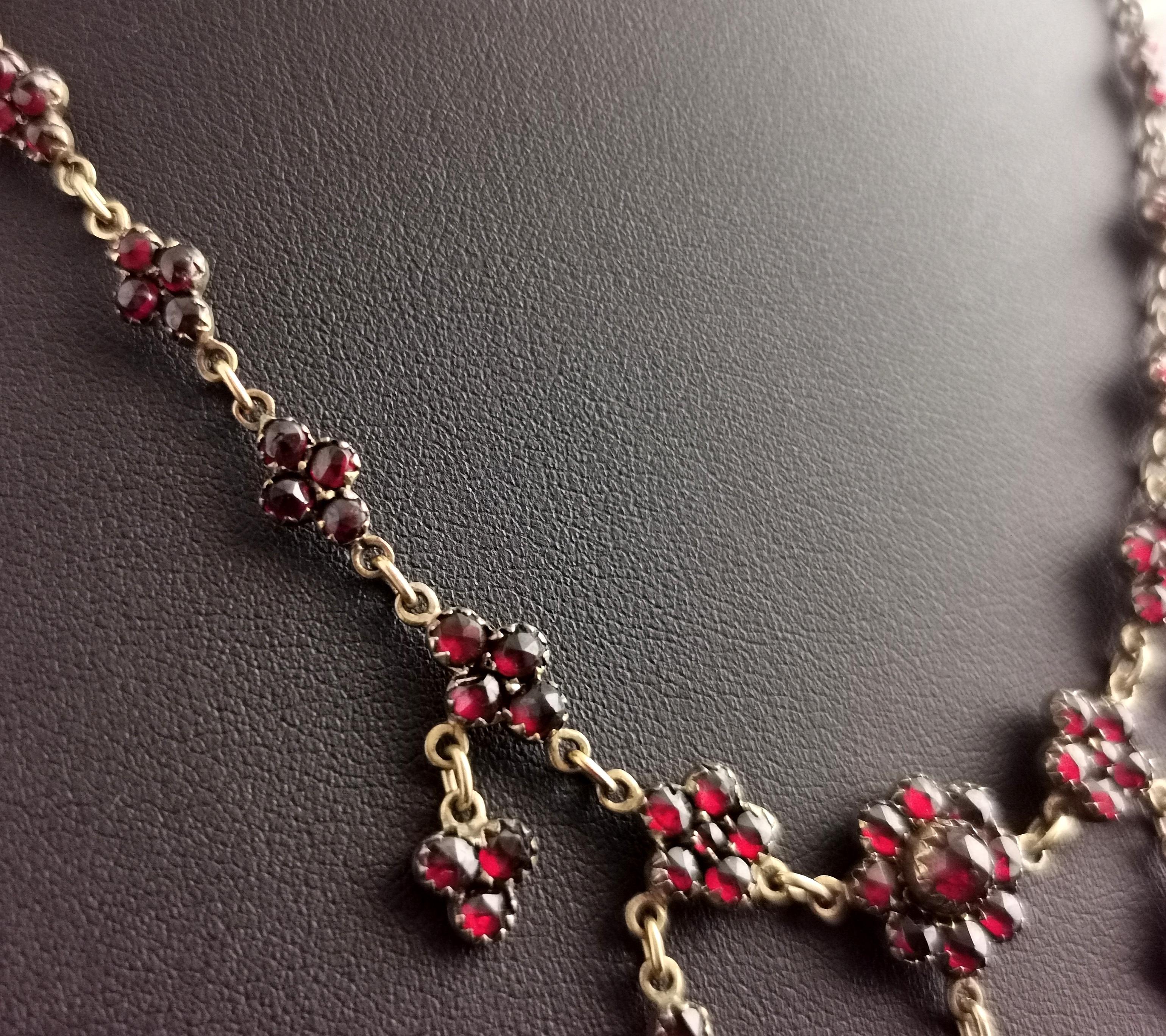 Mixed Cut Antique Victorian Bohemian Garnet Drop Necklace