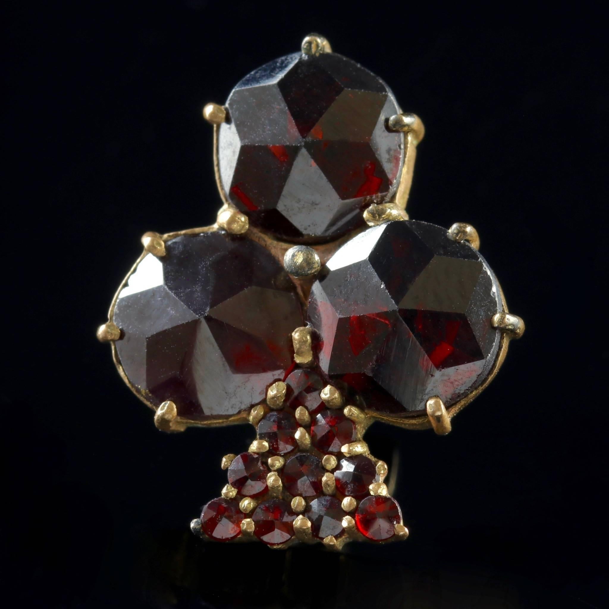 To read more please click continue reading below-

These fabulous antique Victorian Bohemian Garnet Gold shamrock earrings are Circa 1900.

The wonderful pair are adorned with three large Garnet’s making up a beautiful three leaf clover with smaller
