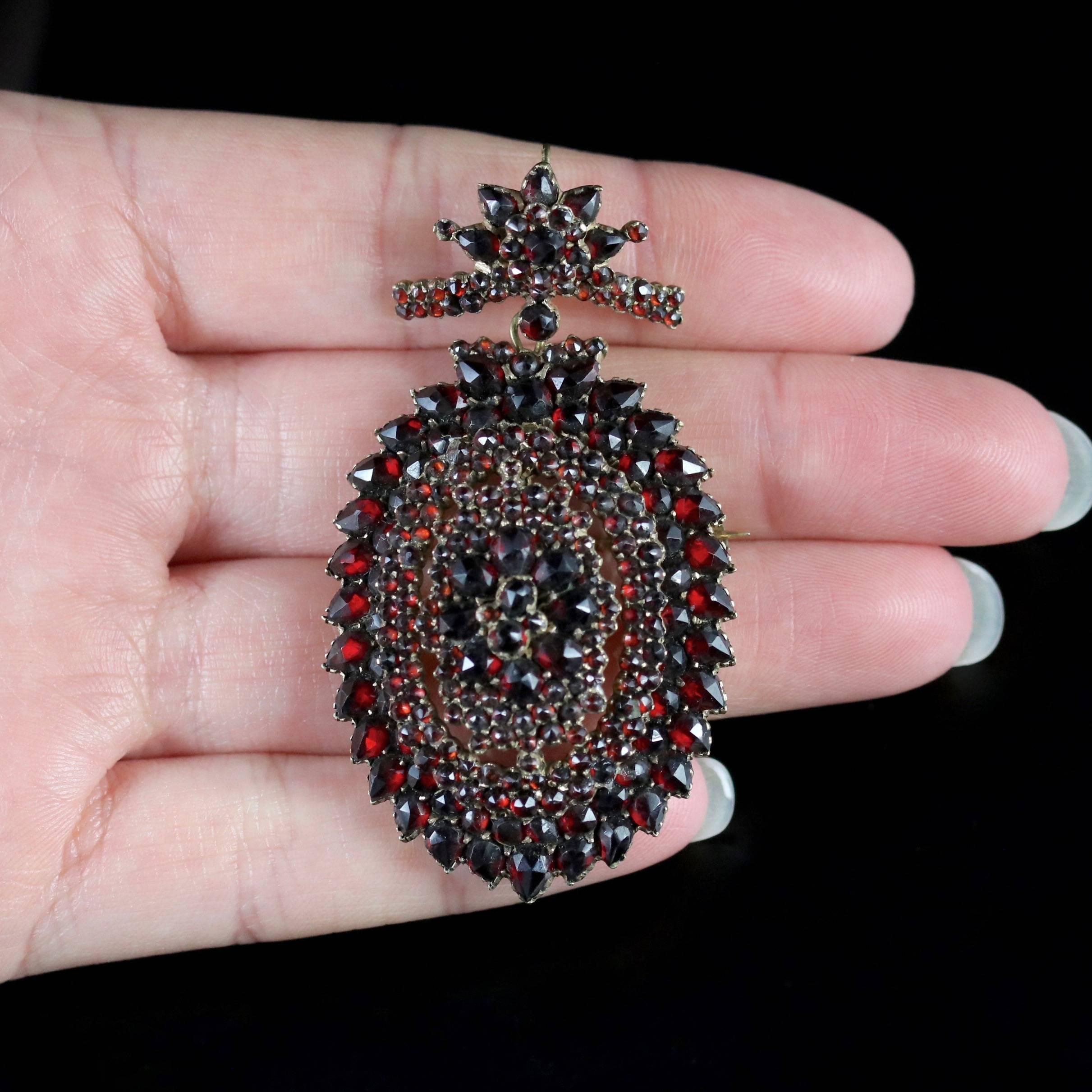 Antique Victorian Bohemian Garnet Locket Brooch, circa 1880 4