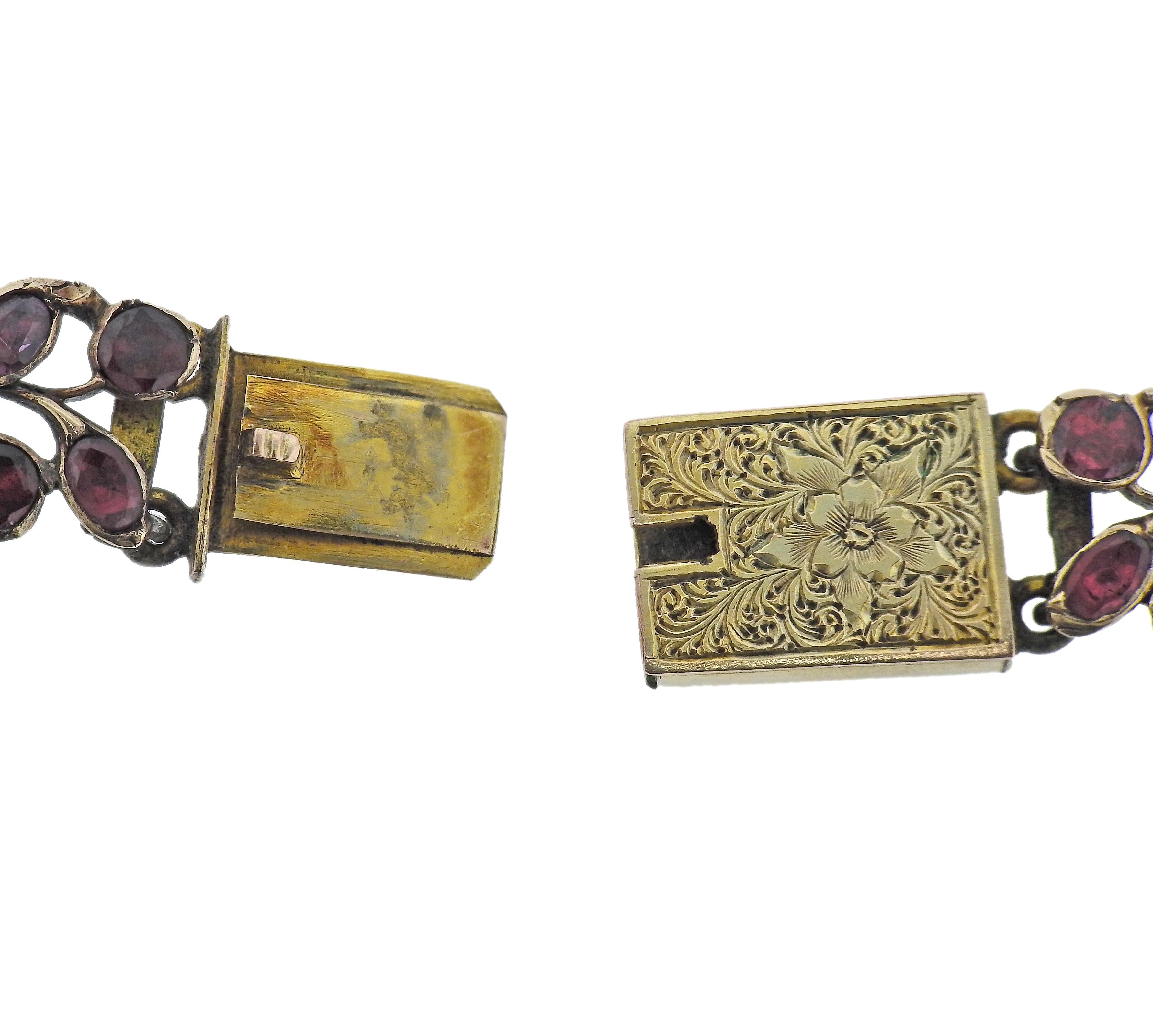 Rose Cut Antique Victorian Bohemian Garnet Necklace For Sale