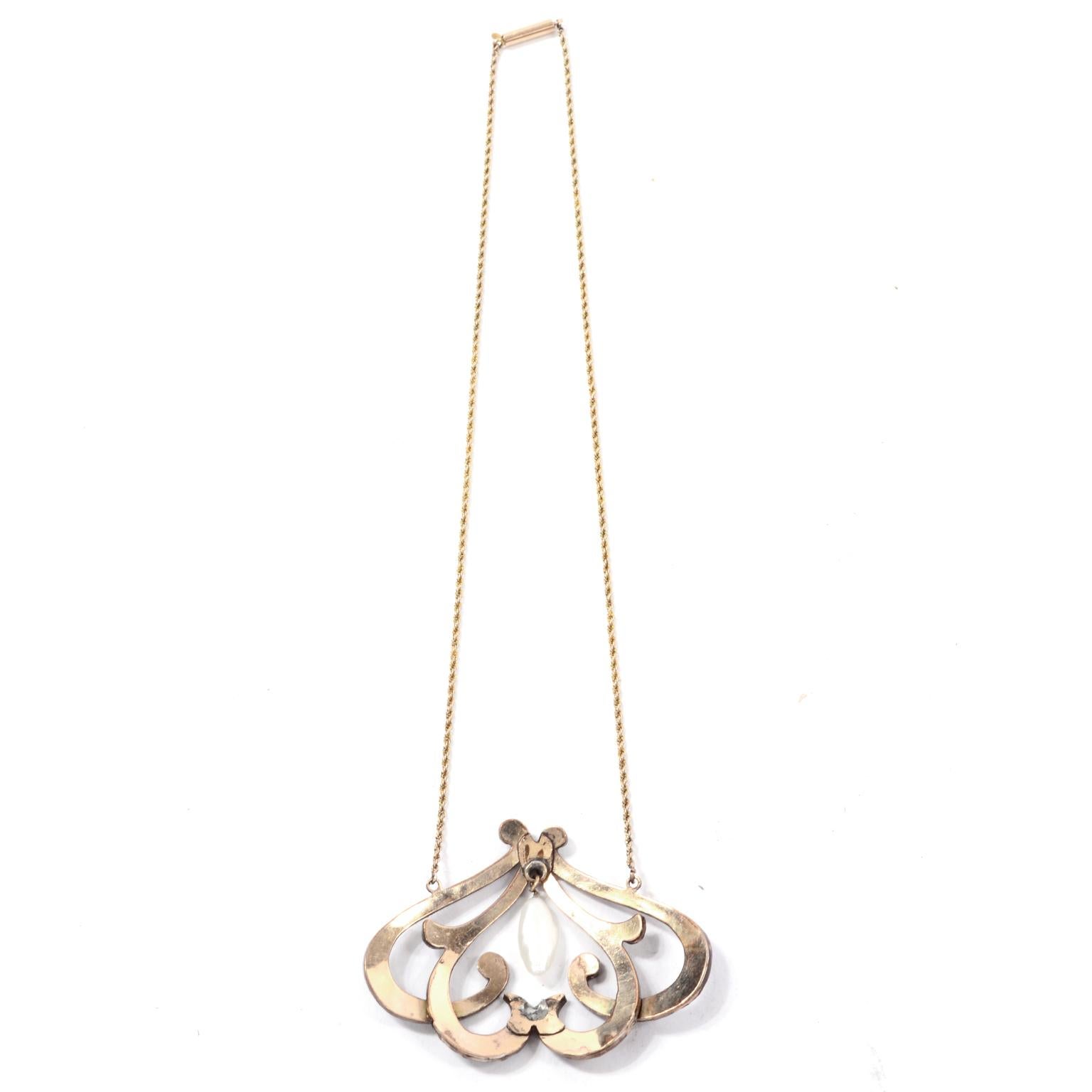 Antique Victorian Bohemian Garnet & Pearl Drop Pendant Necklace 3