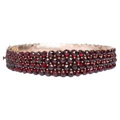 Antique Victorian Bohemian Garnet & Silver  Bangle