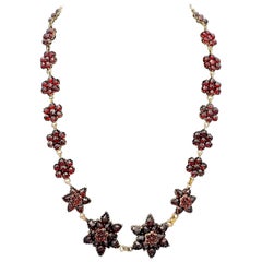 Antique Victorian Bohemian Garnet Stars Silver Gilt Necklace