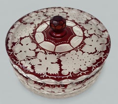 Antique Victorian Bohemian Hand Cut to Clear Crystal Ruby Red Glass Centerpiece