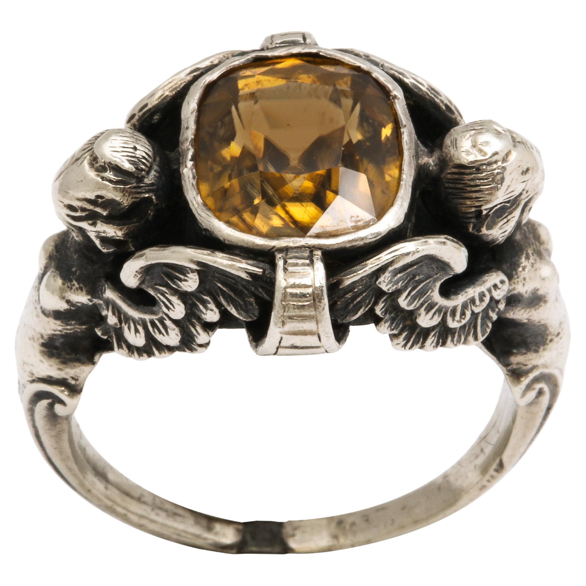 Antique Victorian Bold Sterling Silver and Citrine Ring