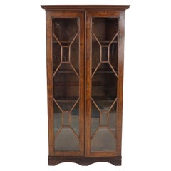 Antique Victorian Bookcase, Walnut, Glass Front Display Cabinet, Scotland, 1910
