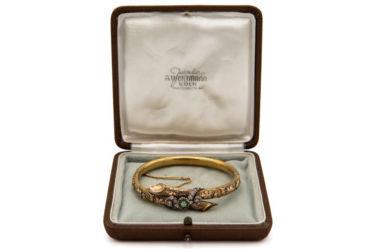 Antikes viktorianisches Armband mit Smaragden und Diamanten, England, 1860er Jahre. im Zustand „Gut“ im Angebot in Chorzów, PL