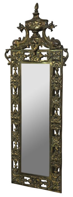 Antique Victorian Bradley & Hubbard Brass Neoclassical Dolphin Vanity Mirror