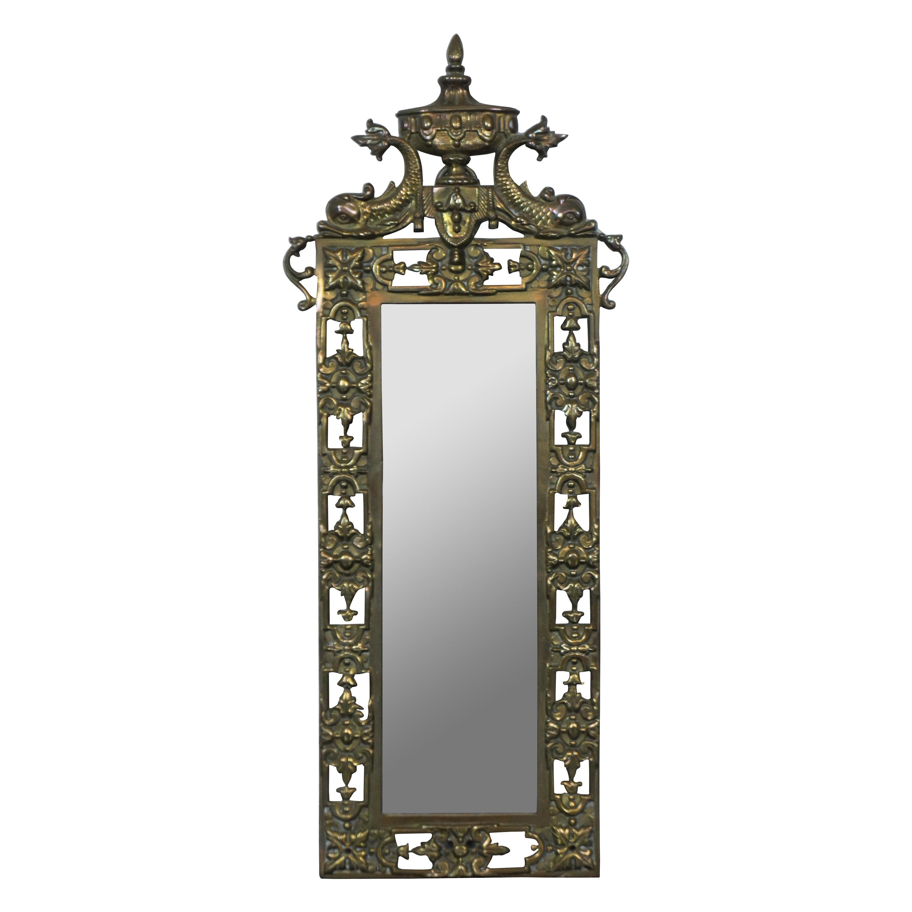 Antique Victorian Bradley 
Hubbard Brass Neoclassical Dolphin Vanity Mirror