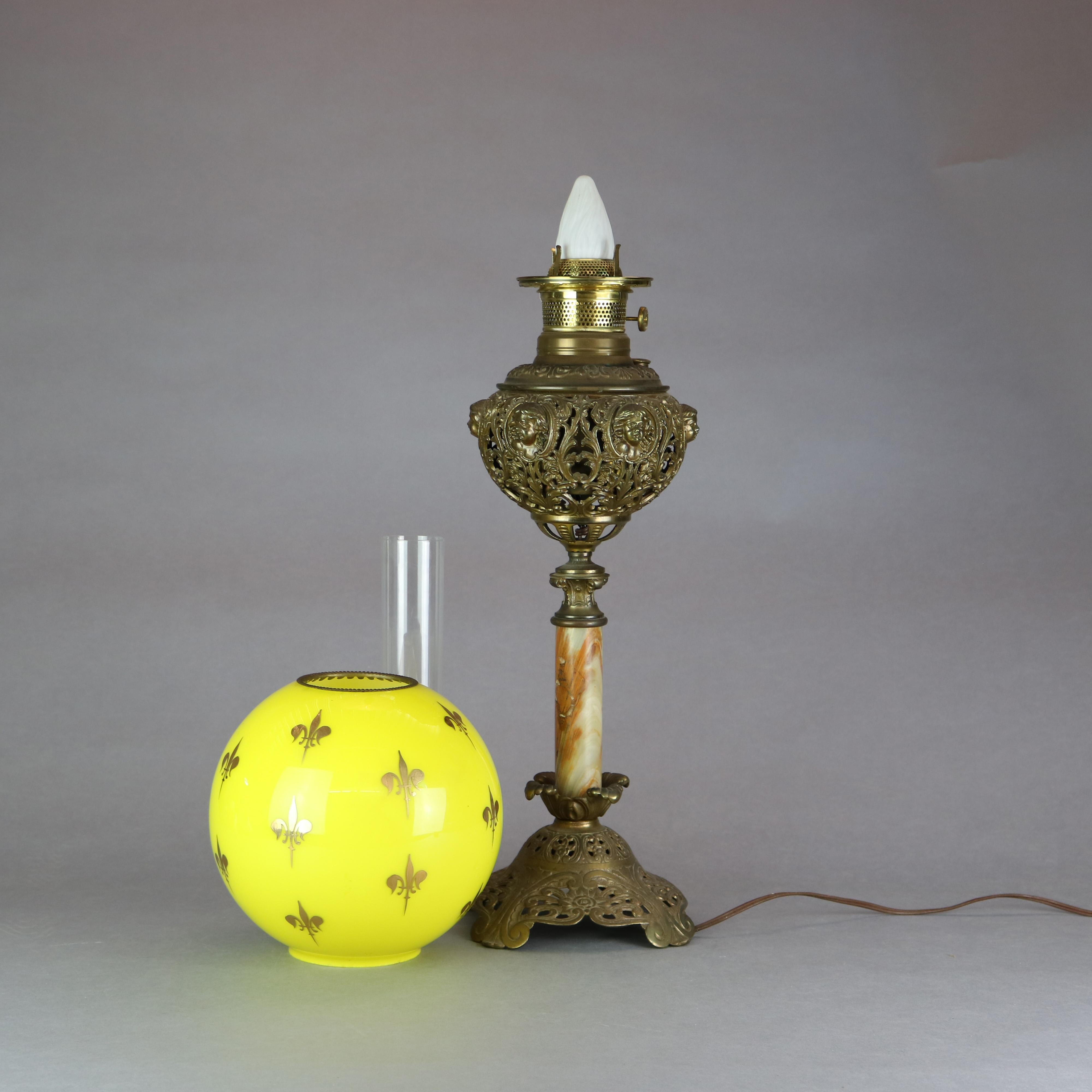 Antique Victorian Bradley & Hubbard Gilt Metal & Onyx Parlor Lamp, c1890 2