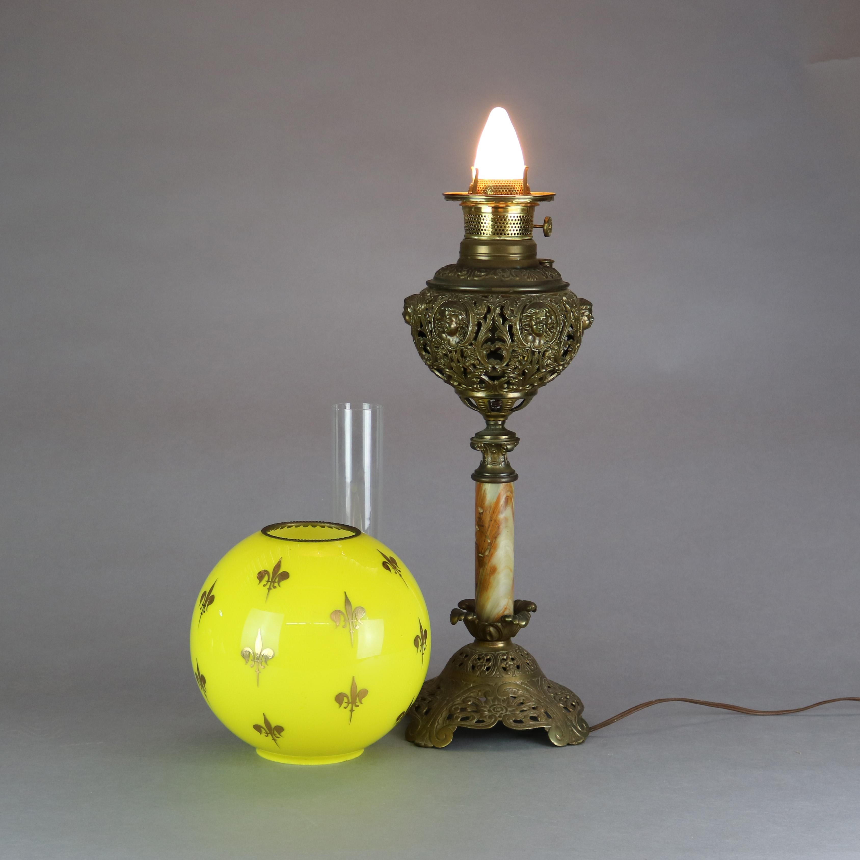 Antique Victorian Bradley & Hubbard Gilt Metal & Onyx Parlor Lamp, c1890 3