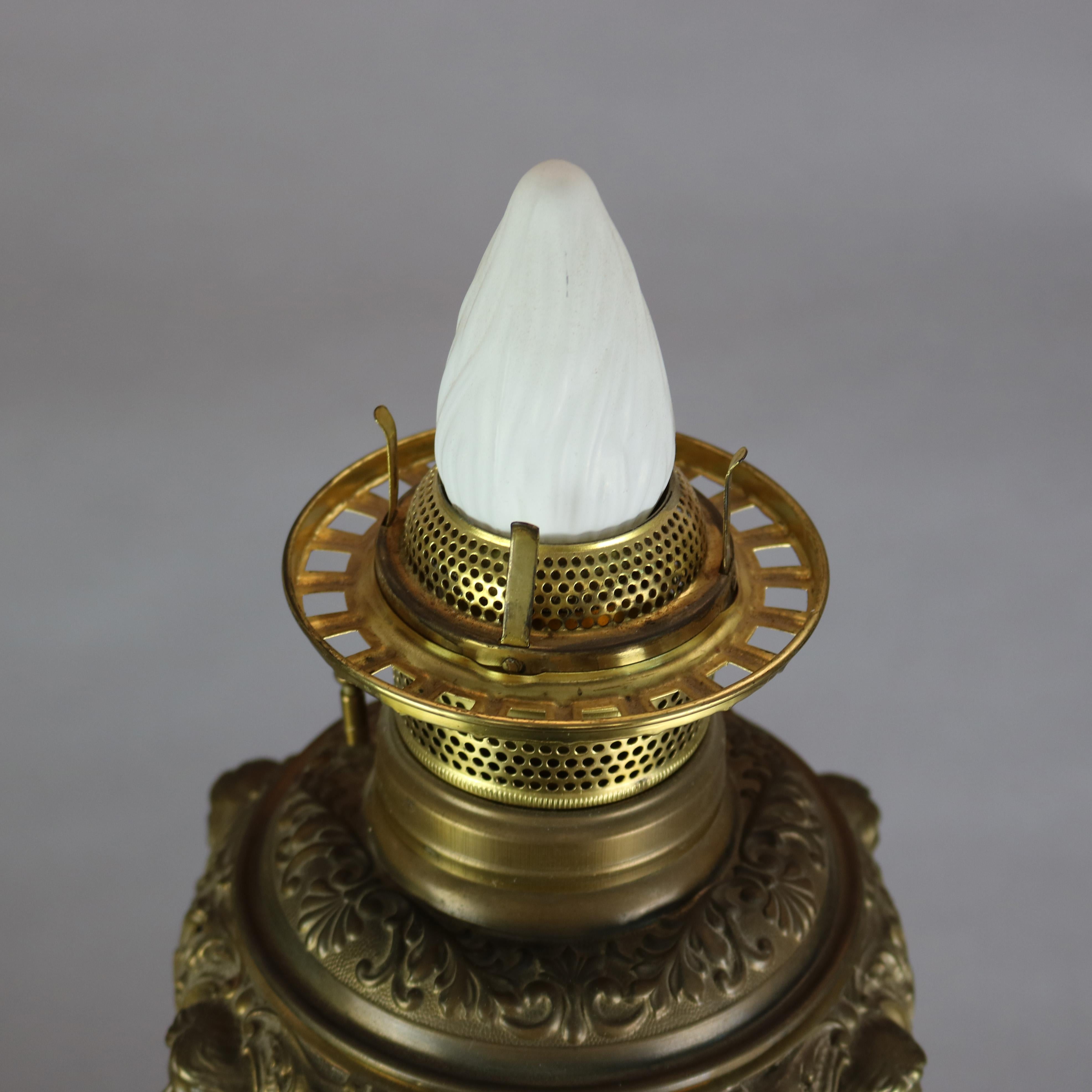 Cast Antique Victorian Bradley & Hubbard Gilt Metal & Onyx Parlor Lamp, c1890