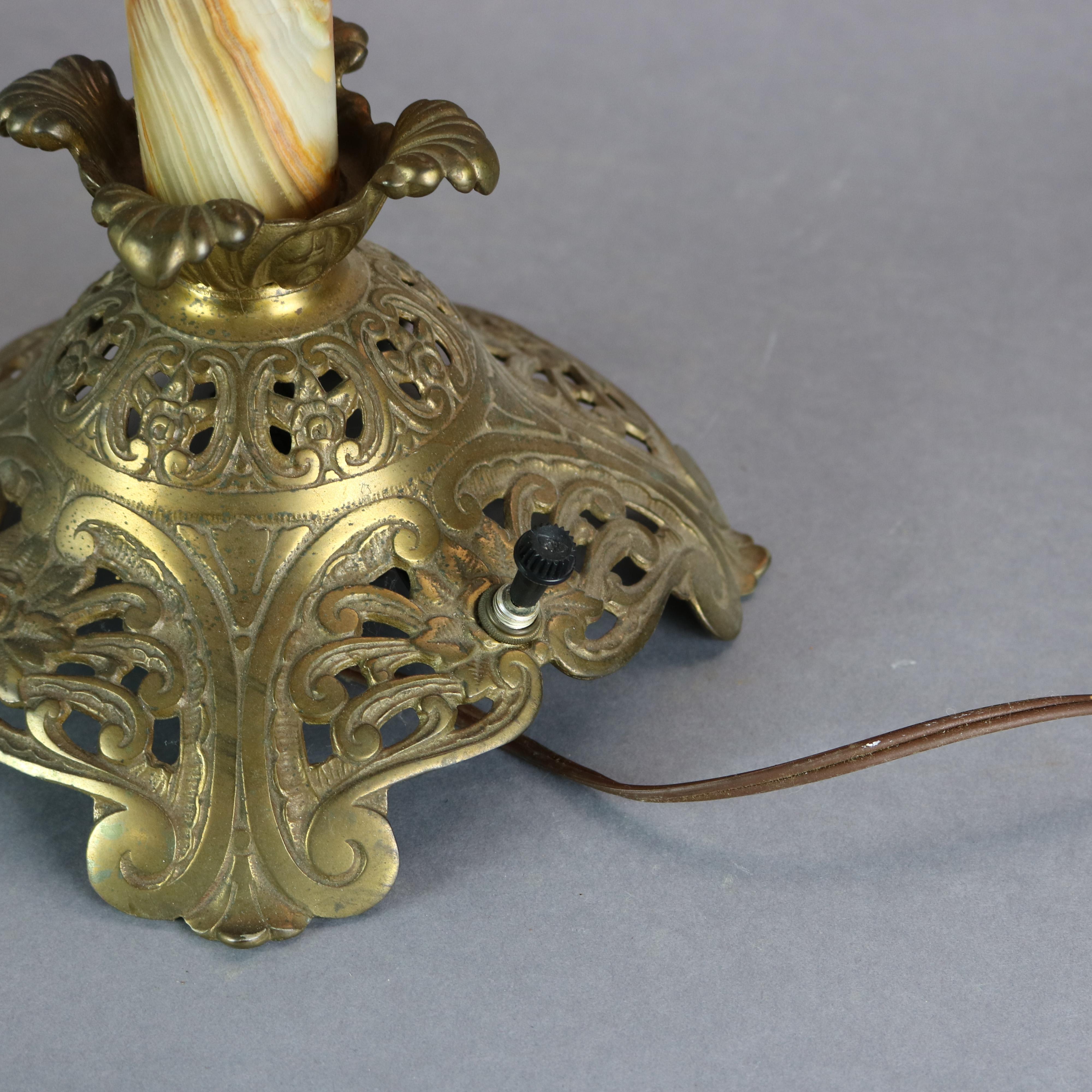 19th Century Antique Victorian Bradley & Hubbard Gilt Metal & Onyx Parlor Lamp, c1890