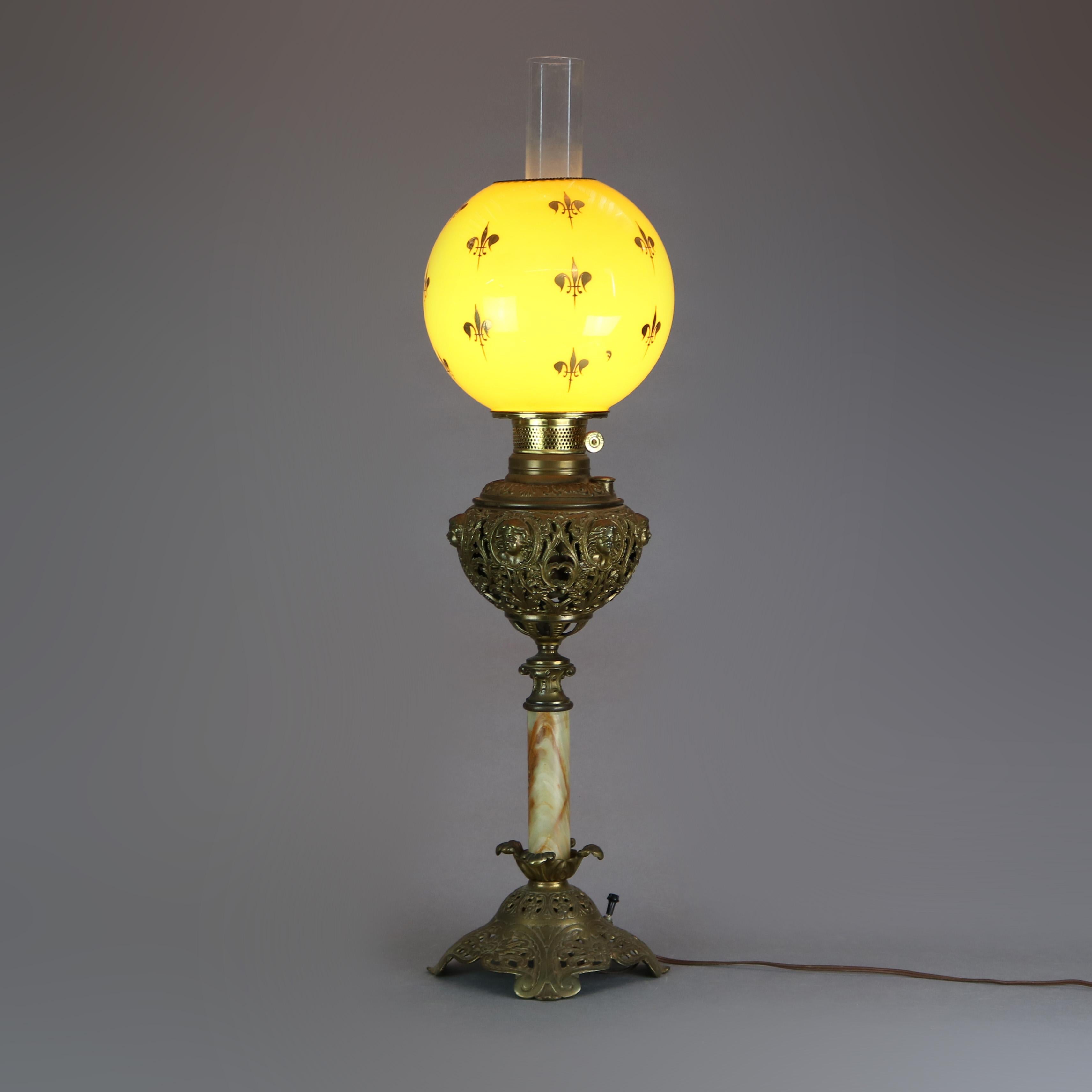 Antique Victorian Bradley & Hubbard Gilt Metal & Onyx Parlor Lamp, c1890 1