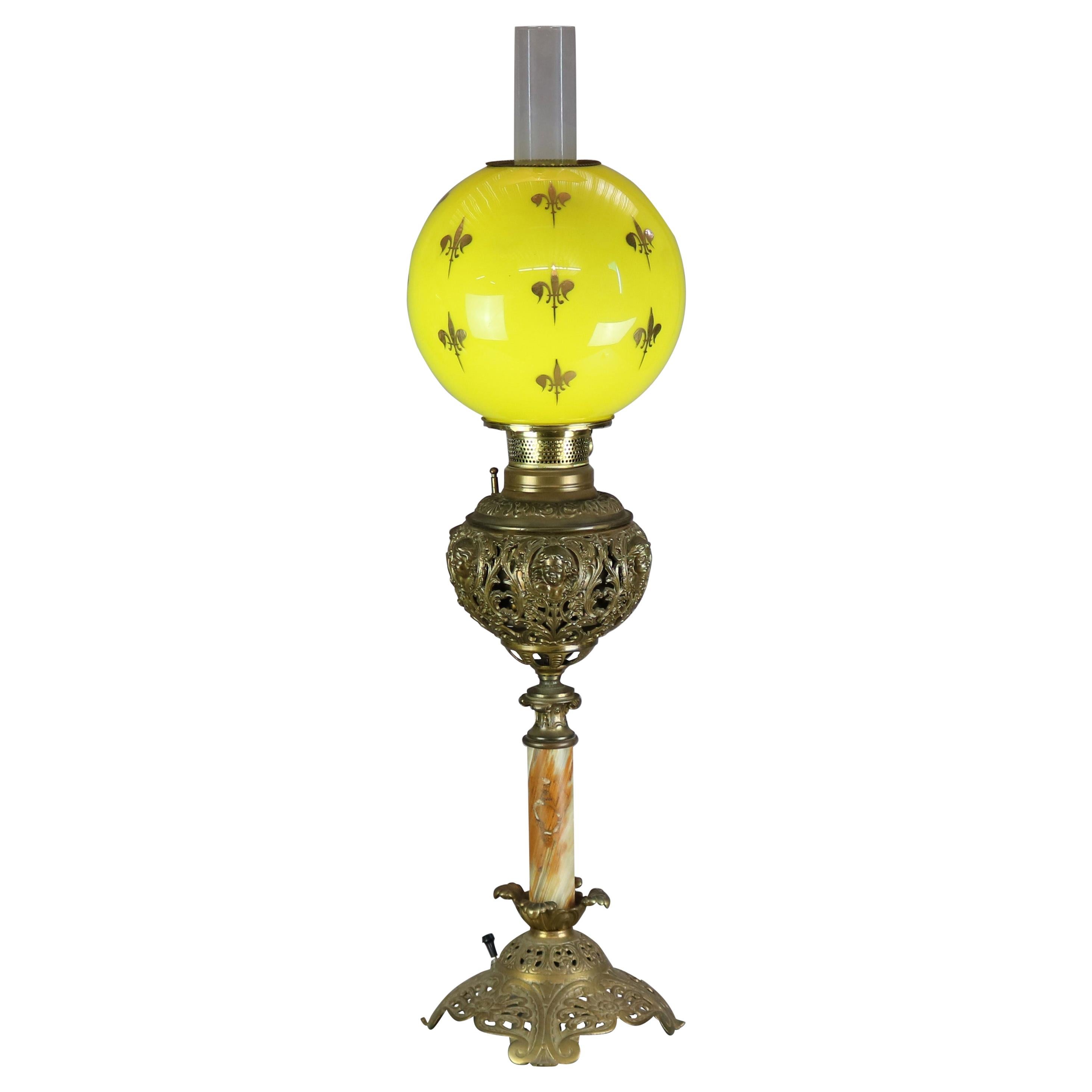 Antique Victorian Bradley & Hubbard Gilt Metal & Onyx Parlor Lamp, c1890
