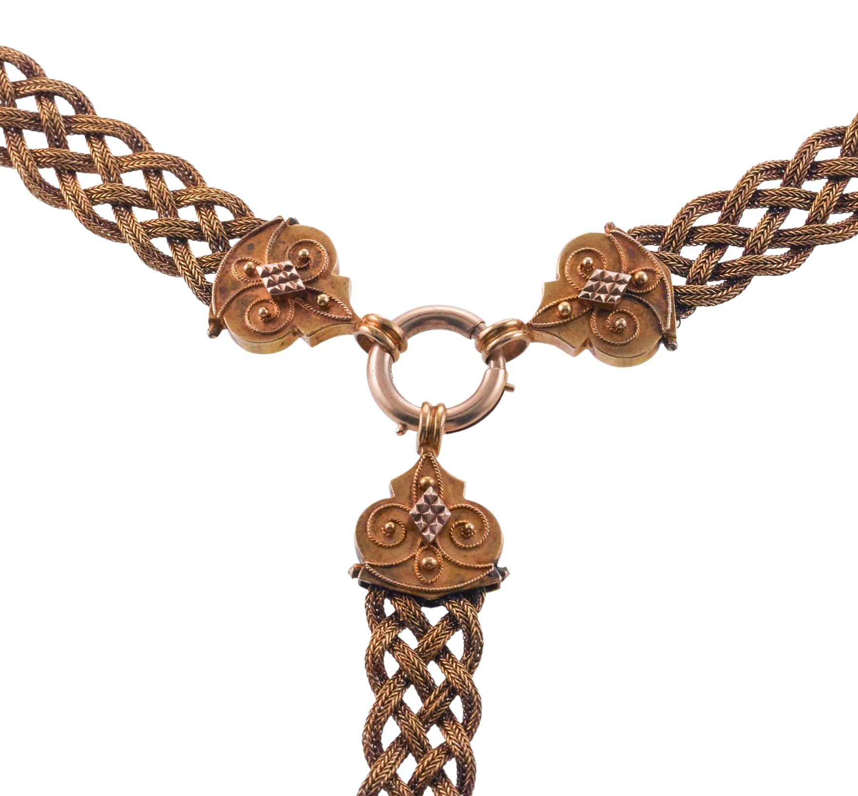 Antike viktorianische geflochtene Kette Fob Halskette (Viktorianisch) im Angebot