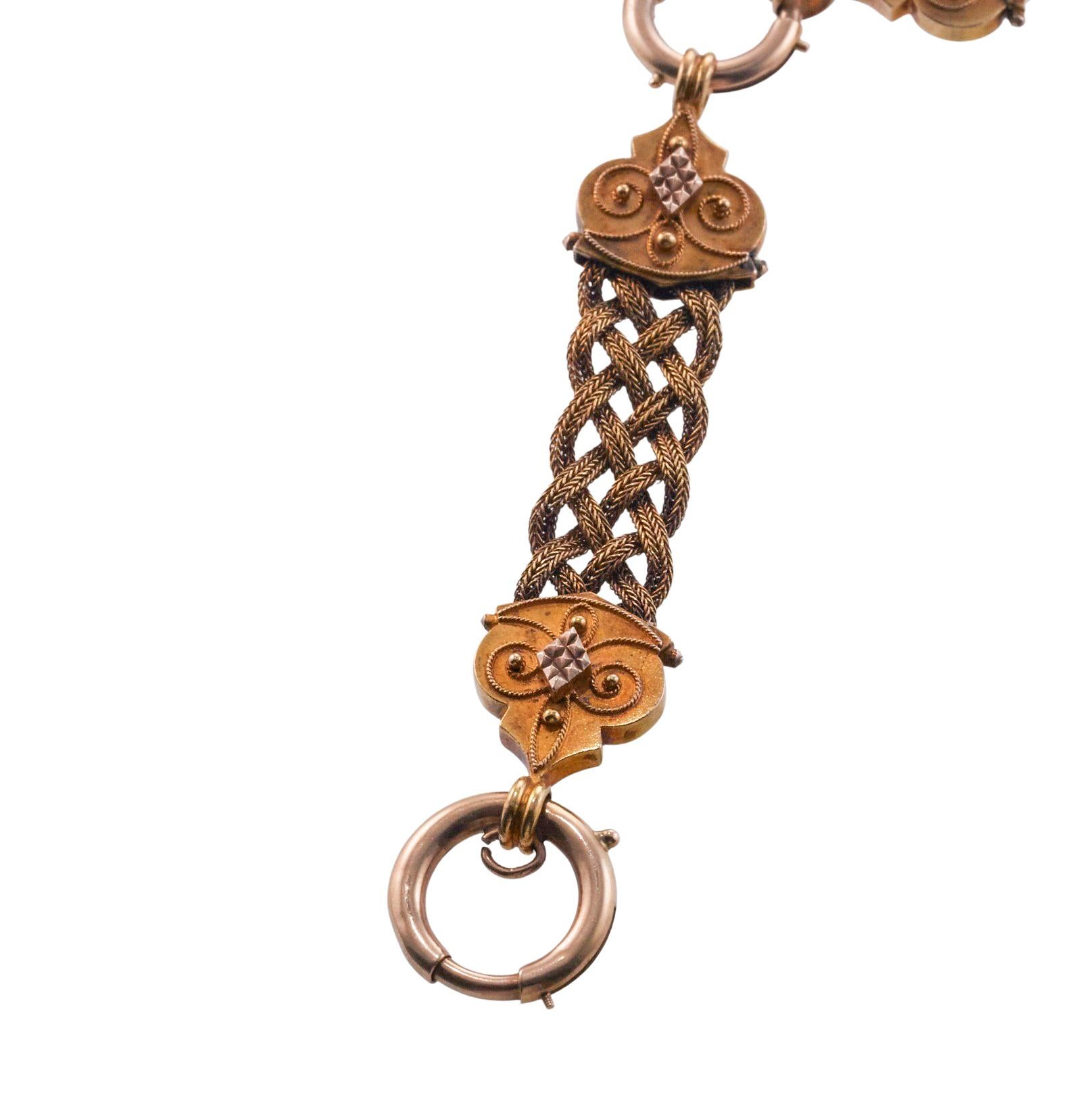 Antike viktorianische geflochtene Kette Fob Halskette im Zustand „Hervorragend“ im Angebot in New York, NY