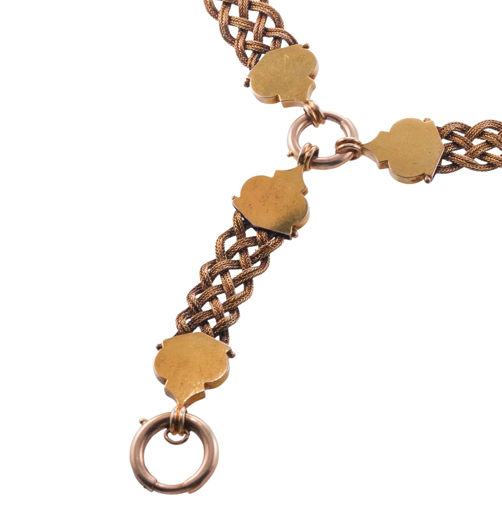 Antica collana vittoriana a catena intrecciata con fob in vendita 1