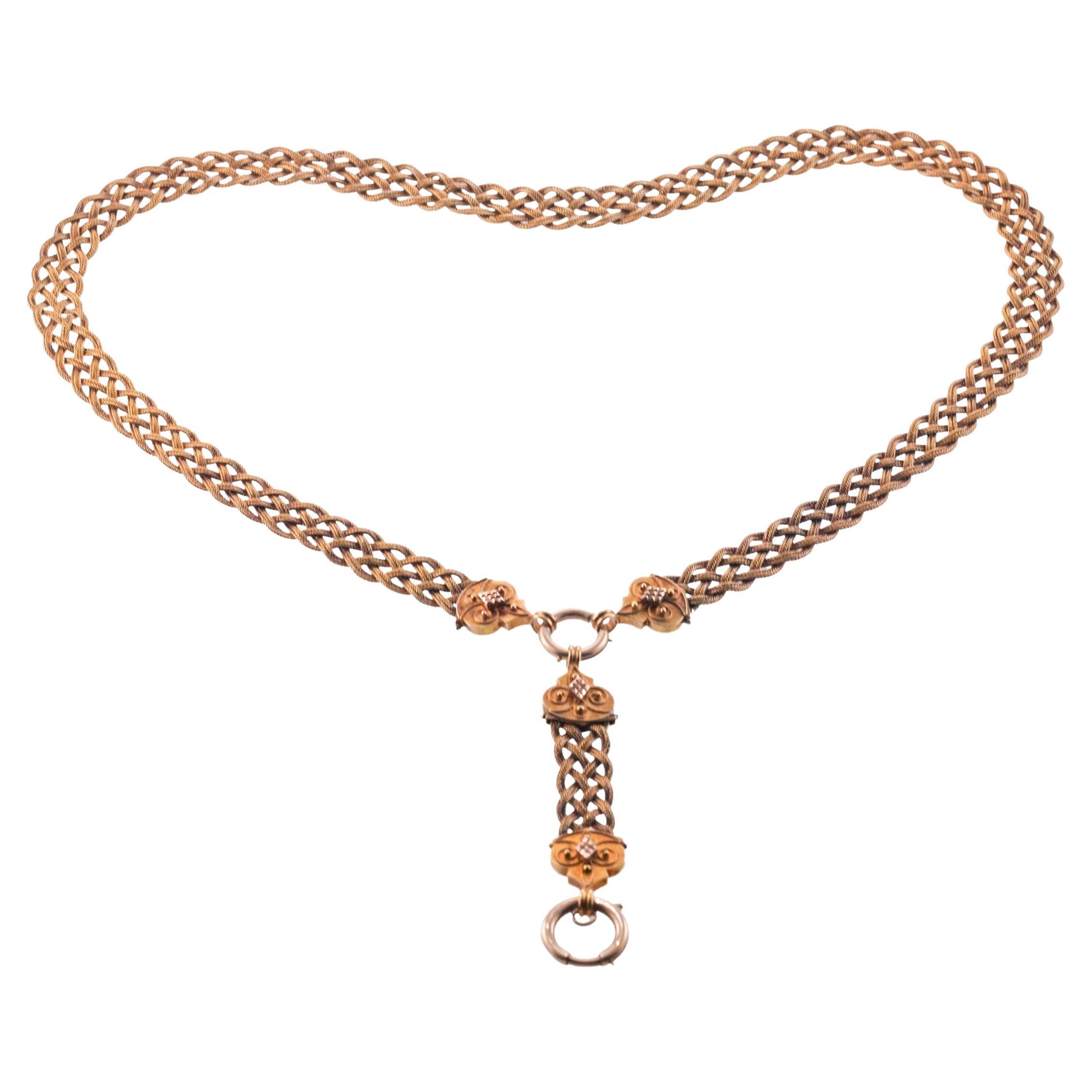 Antike viktorianische geflochtene Kette Fob Halskette im Angebot