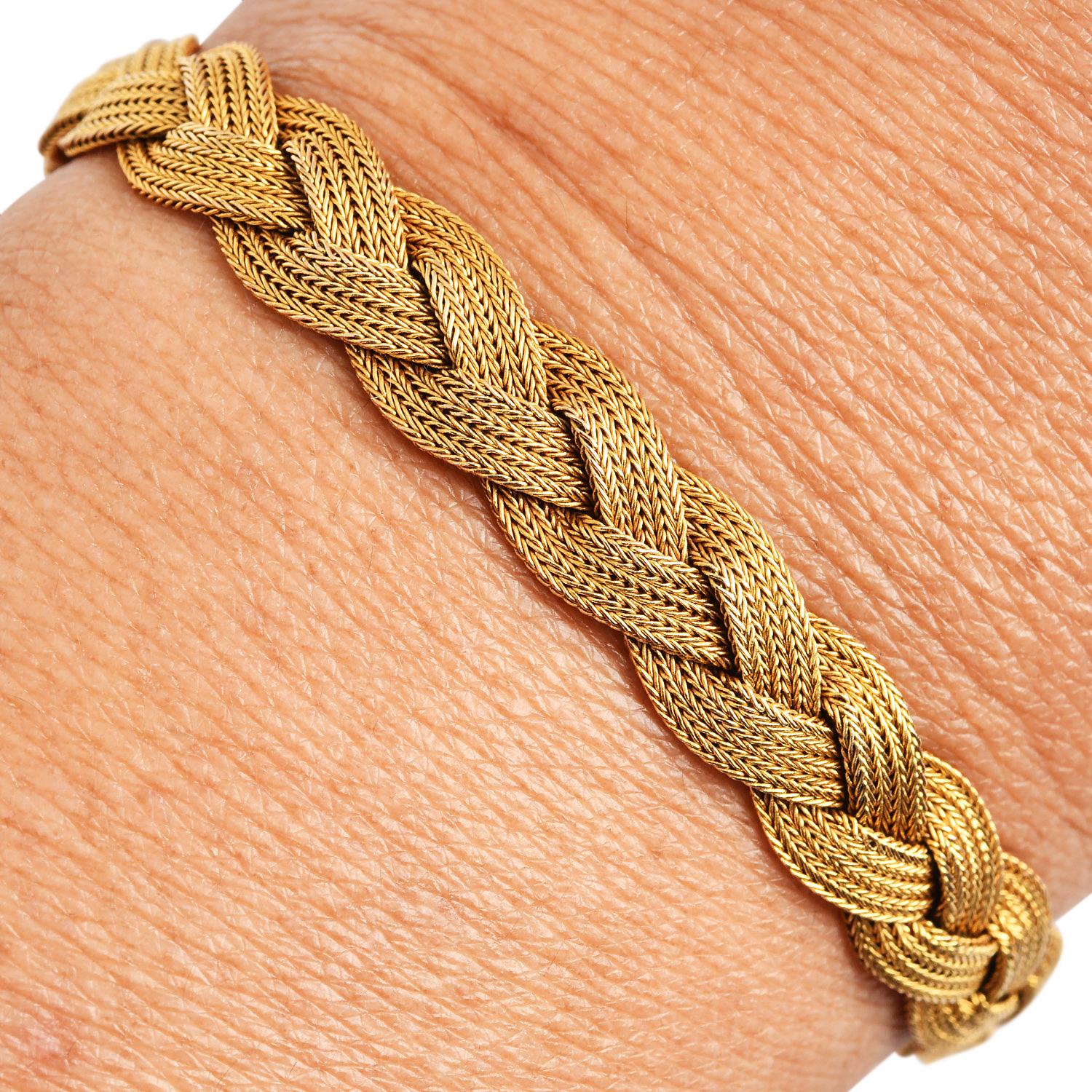 Bracciale antico vittoriano con diamanti intrecciati in oro giallo 14k In condizioni ottime in vendita a Miami, FL