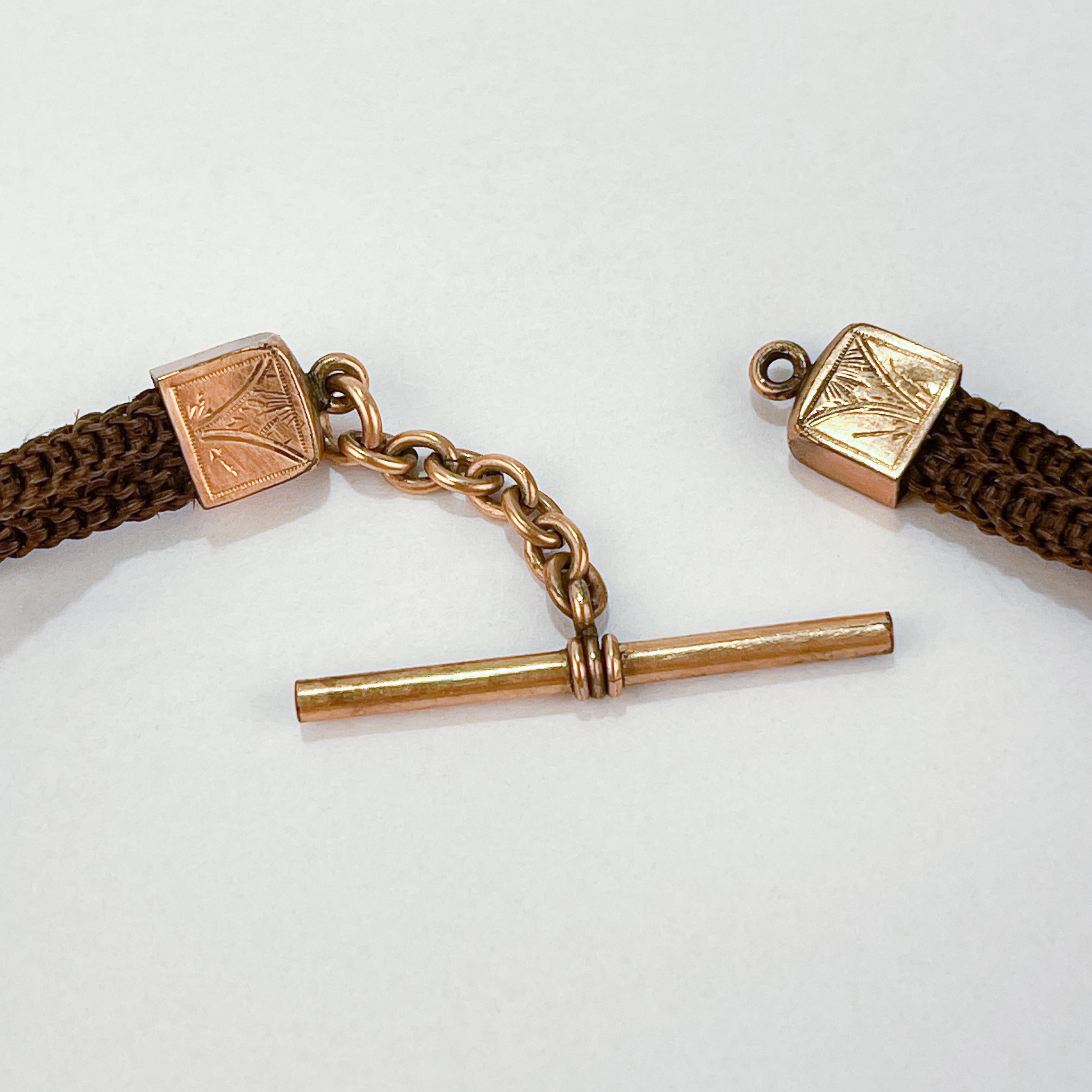 Antike viktorianische Taschenuhrkette oder Kordel aus geflochtenem Haar im Angebot 2