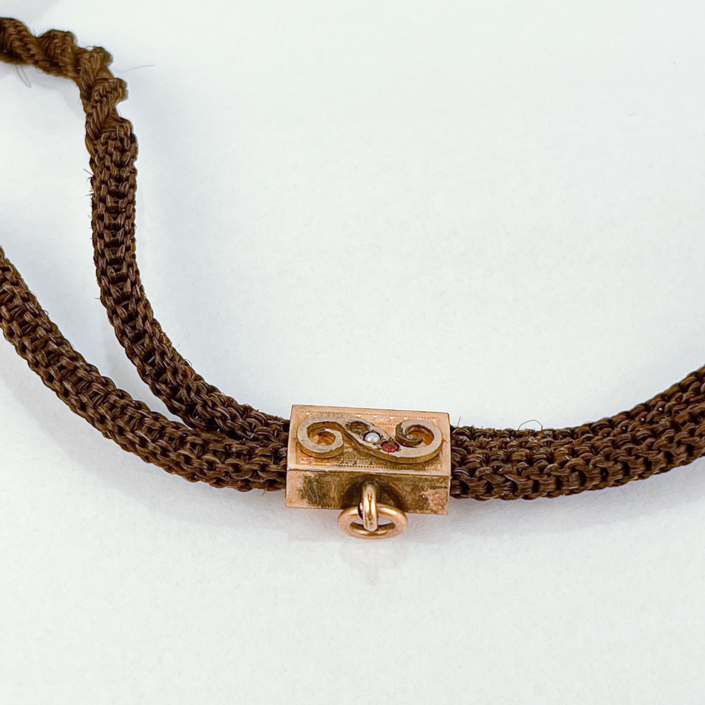 Antike viktorianische Taschenuhrkette oder Kordel aus geflochtenem Haar für Damen oder Herren im Angebot