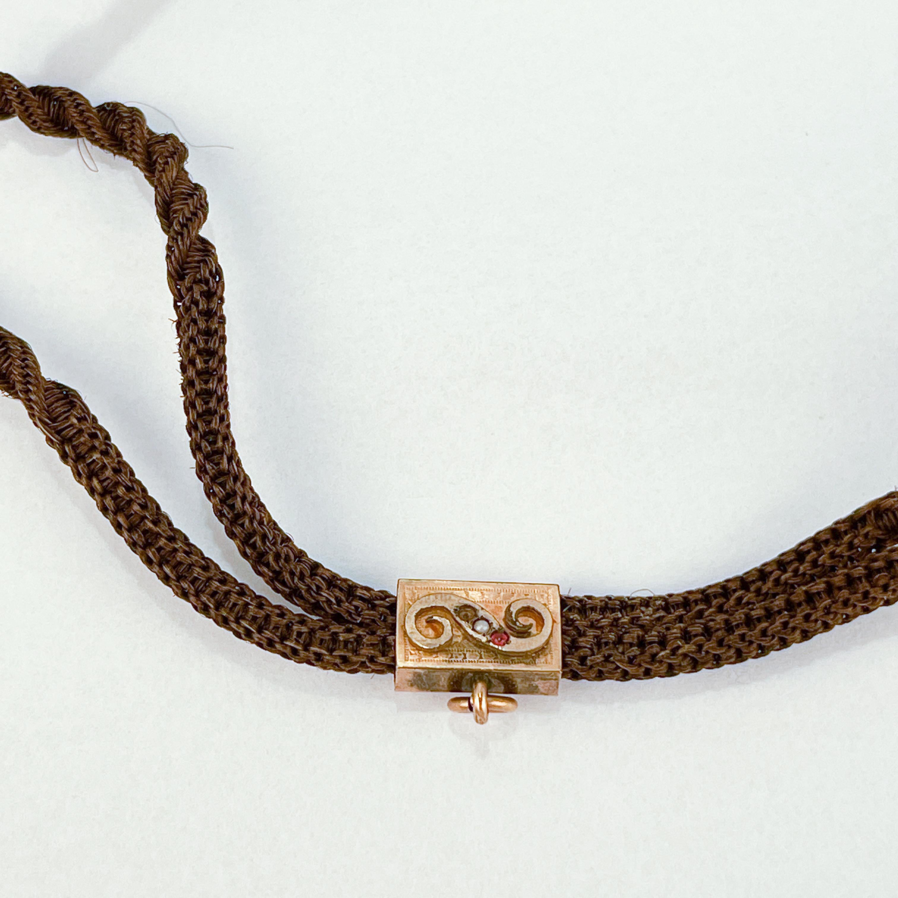 Antike viktorianische Taschenuhrkette oder Kordel aus geflochtenem Haar im Angebot 1
