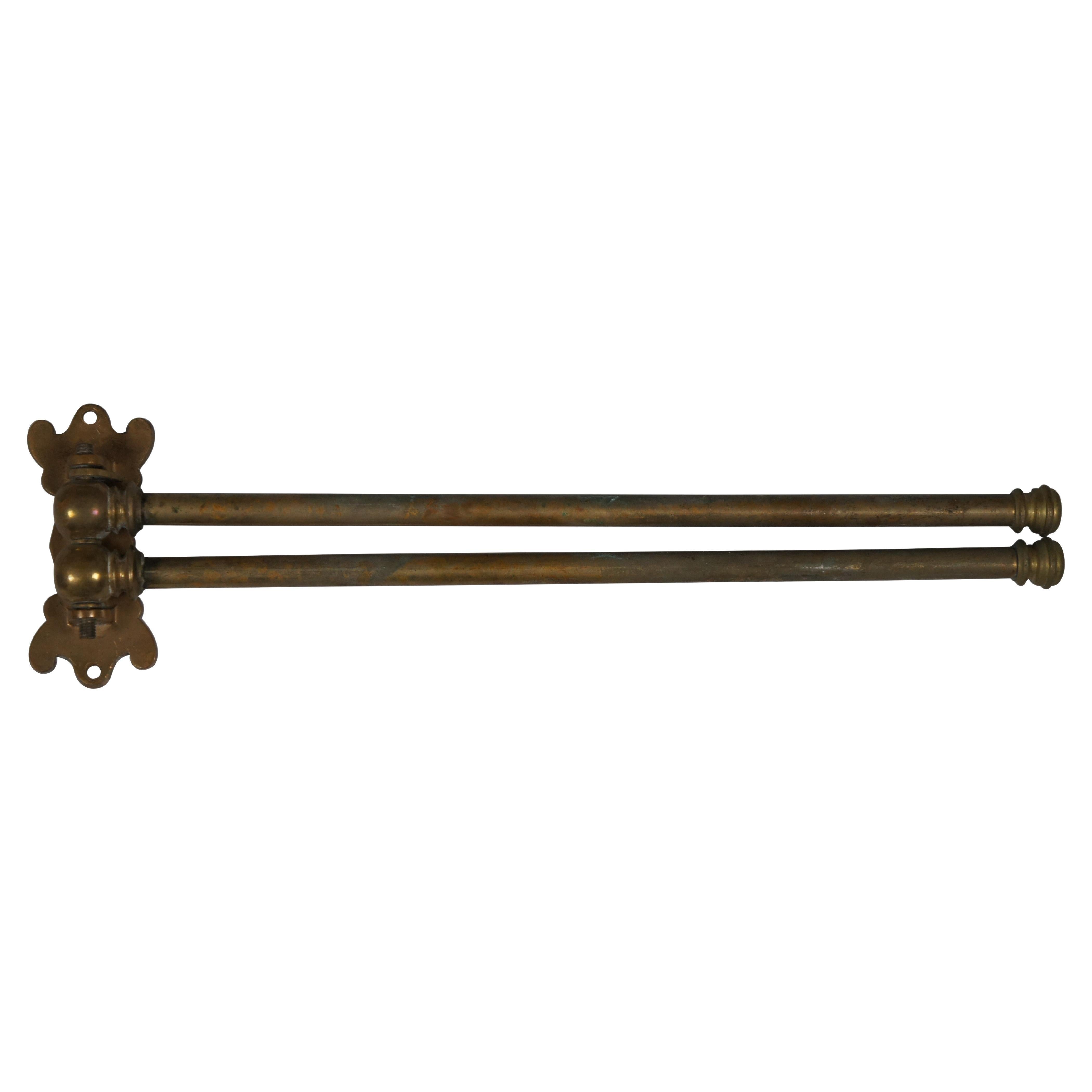 Antique Victorian Brass 2 Arm Drying Rack Towel Swing Bar Rod Laundry Holder 17" For Sale