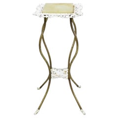 Antique Victorian Brass 2 Tier Onyx Stone Top Plant Stand Pedestal Side Table