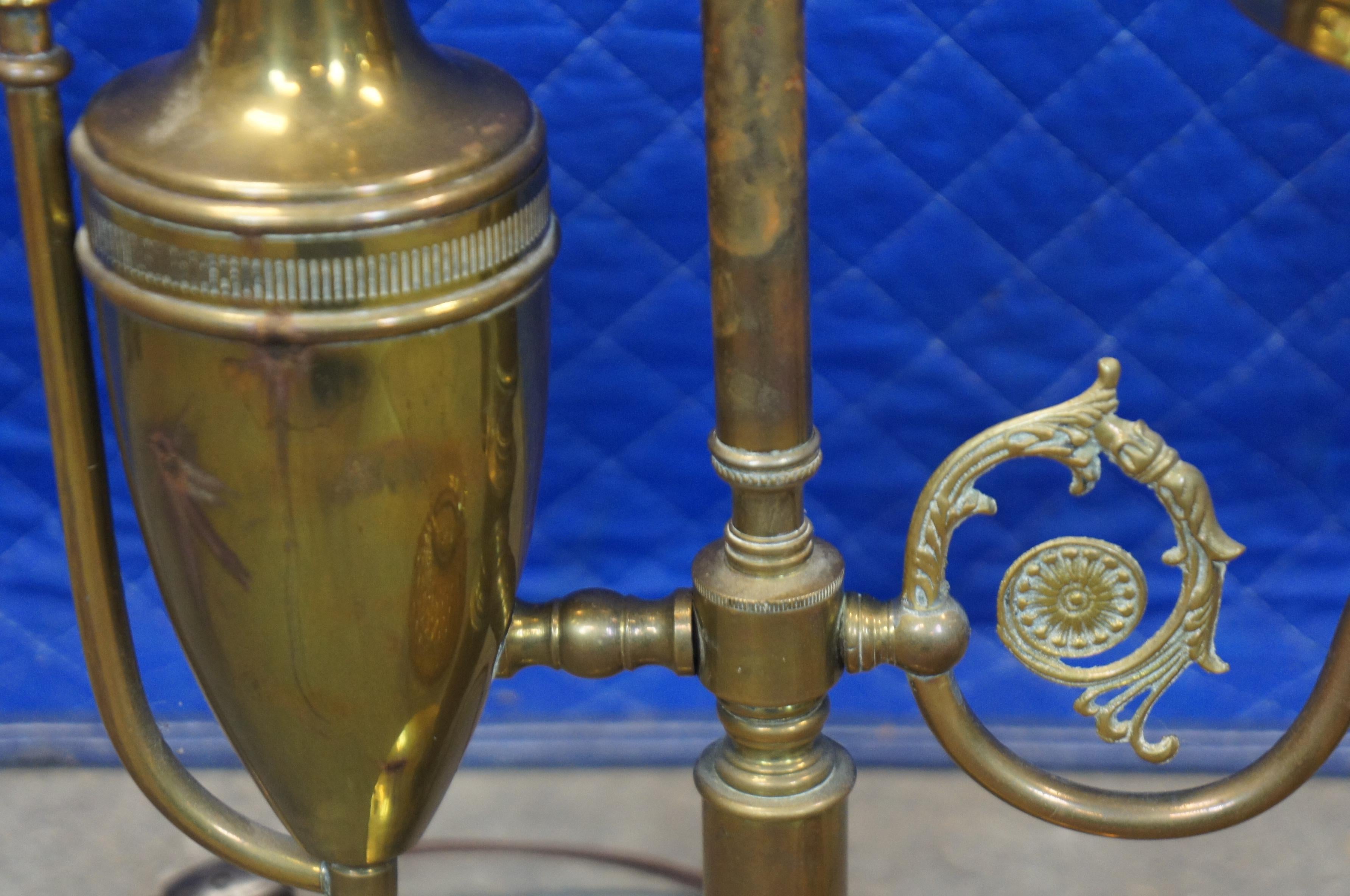 Antique Victorian Brass Amber Glass Students Parlor Desk Lamp Lantern 4