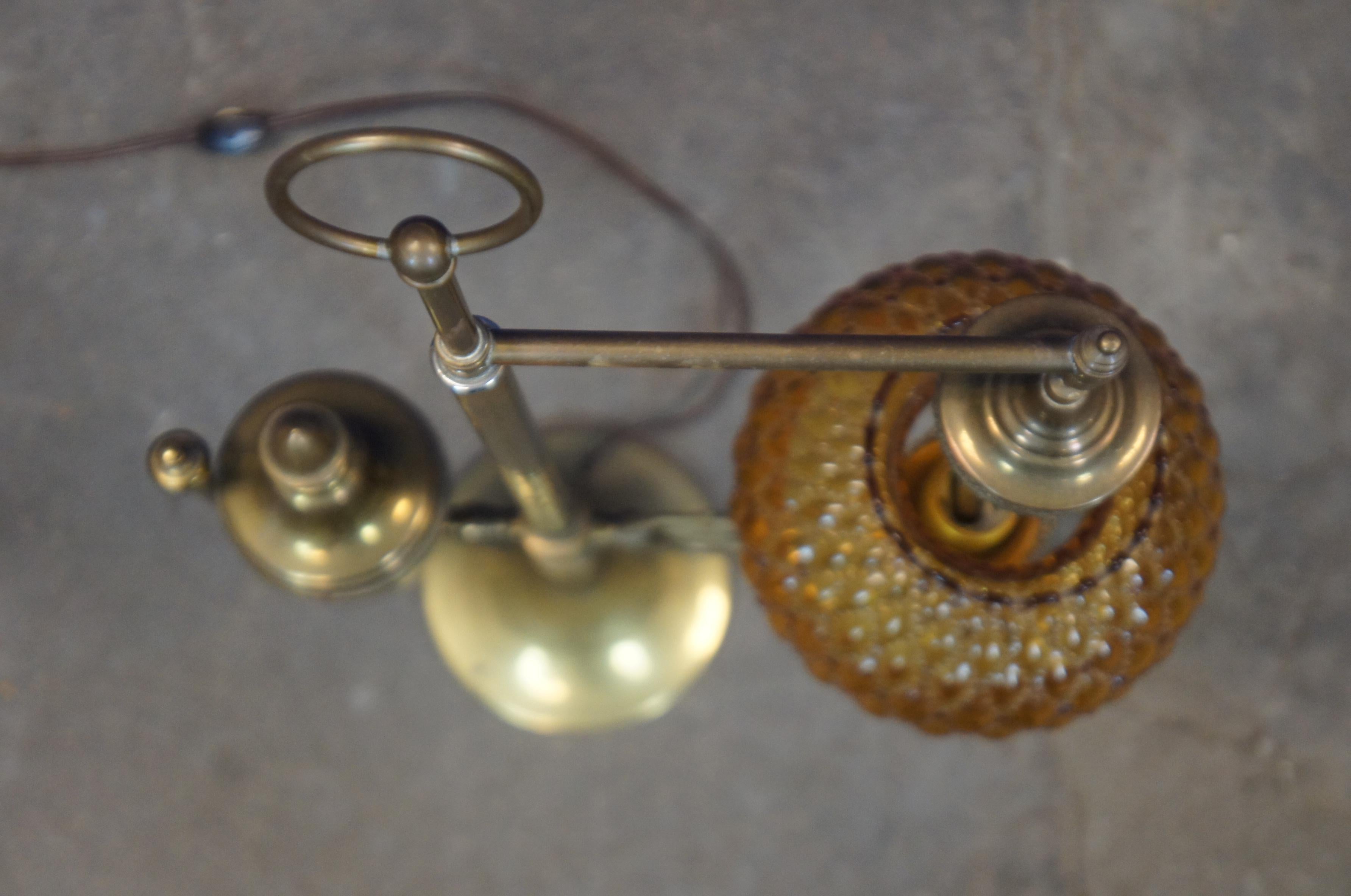 Antique Victorian Brass Amber Glass Students Parlor Desk Lamp Lantern 1