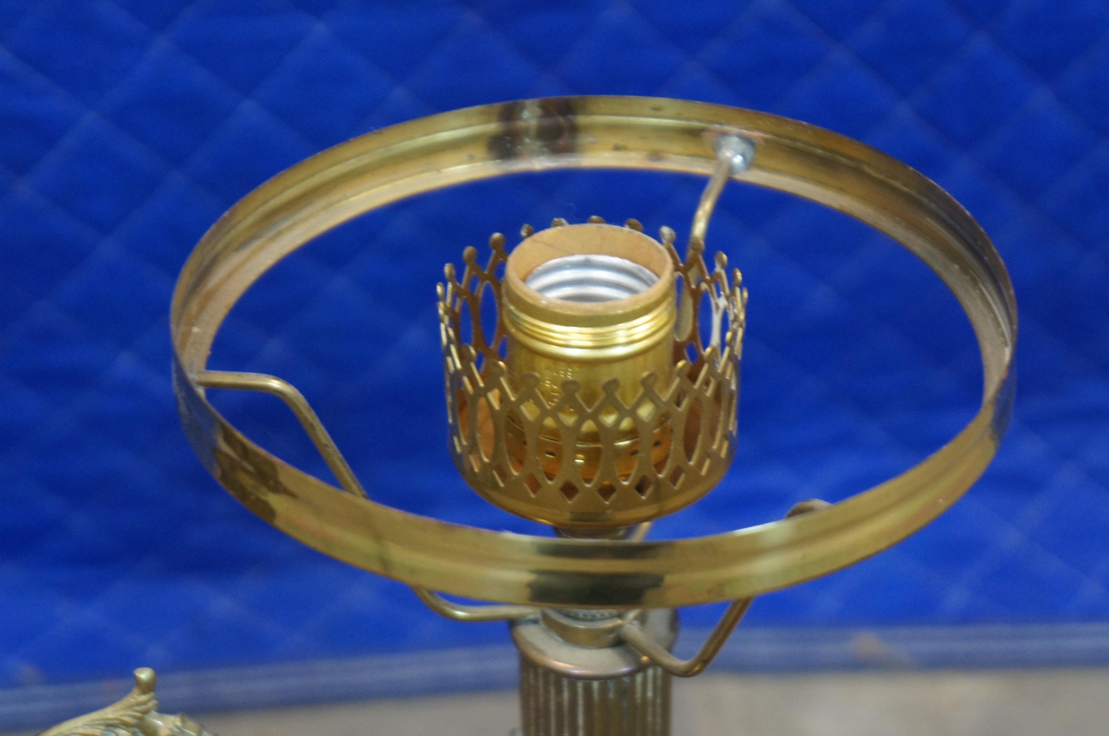 Antique Victorian Brass Amber Glass Students Parlor Desk Lamp Lantern 3