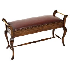 Antique Victorian Brass and Leather Duet Piano Stool