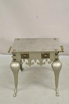 Antique Victorian Brass and Steel Metal Footman Fireplace Trivet Low Side Table