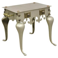 Antique Victorian Brass and Steel Metal Footman Fireplace Trivet Low Side Table
