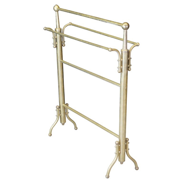 Antique Victorian Brass Bathroom Towel Stand Quilt Blanket Rack Holder