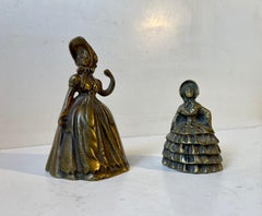Antique Victorian Brass Bells in Shape of Ladies, 19th Century, Set of 2