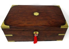 Antique Victorian Brass Bound Traveling Desk Mahogany Wooden Writing Slope Box