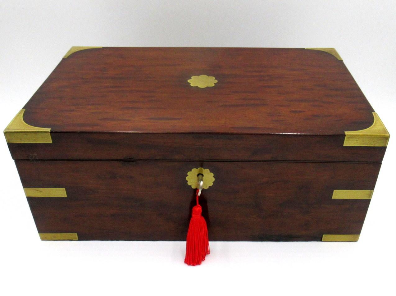 Regency Antique Victorian Brass Bound Traveling Desk Mahogany Wooden Writing Slope Box