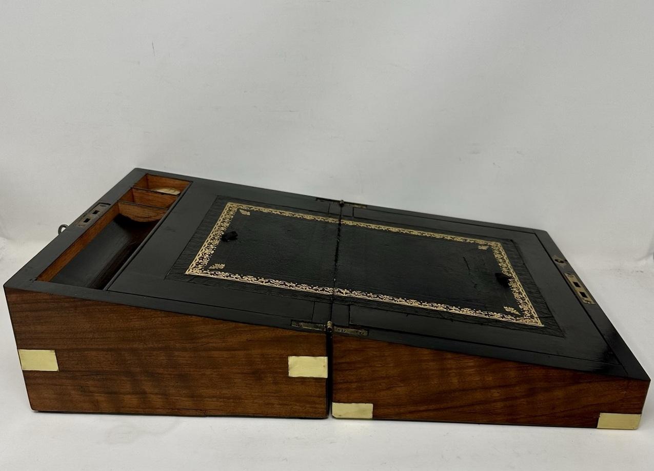Antique Victorian Brass Bound Traveling Desk Mahogany Wooden Writing Slope Box 2