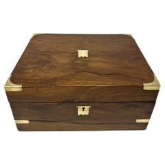 Antique Victorian Brass Bound Traveling Desk Walnut Wooden Writing Slope Box 19C